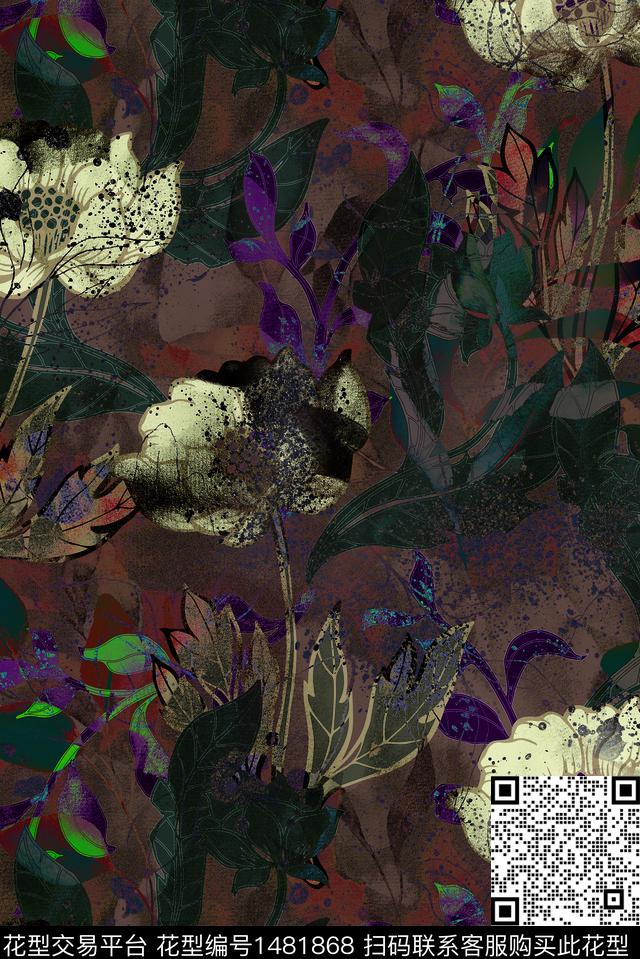 数码华亿平台民族风花卉数码印花华亿平台下载（图片编号: 1481868） - 瓦栏（Walan）