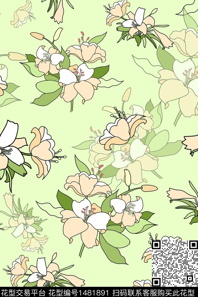 玉兰花花卉大牌风数码印花华亿平台下载（图片编号: 1481891） - 瓦栏（Walan）