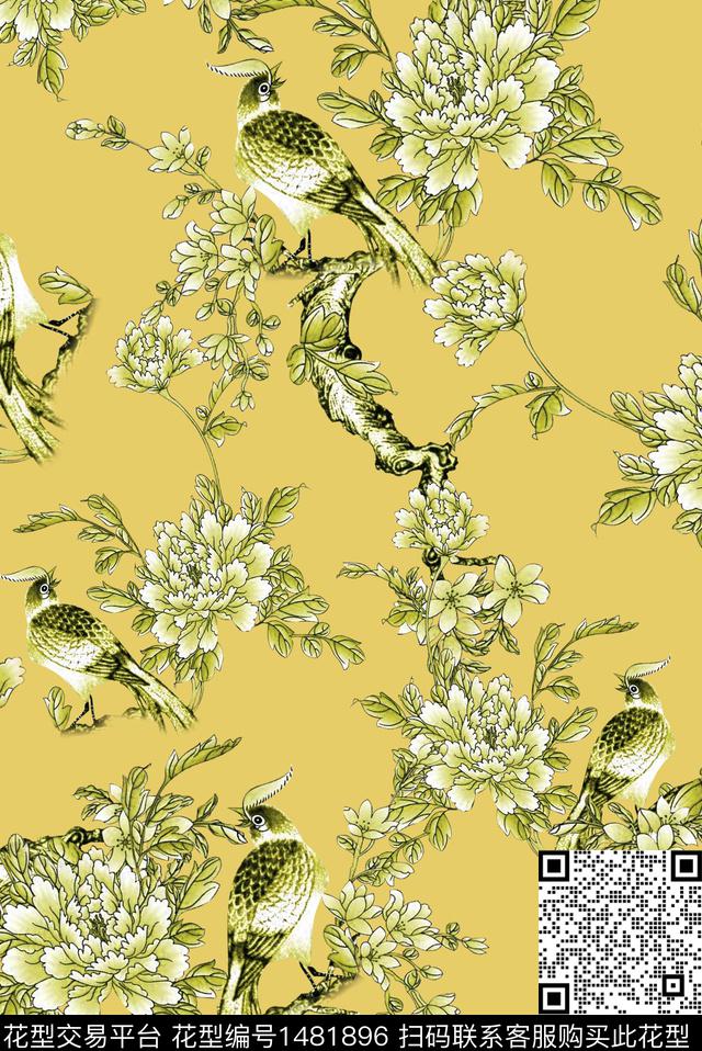 鸟民族风花卉数码印花华亿平台下载（图片编号: 1481896） - 瓦栏（Walan）