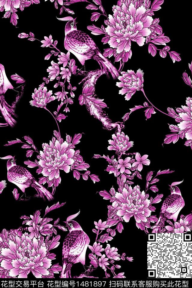 鸟民族风花卉数码印花华亿平台下载（图片编号: 1481897） - 瓦栏（Walan）