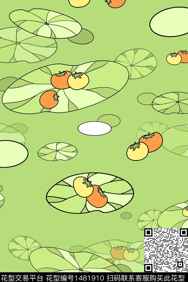 圆形花卉小清新数码印花华亿平台下载（图片编号: 1481910） - 瓦栏（Walan）