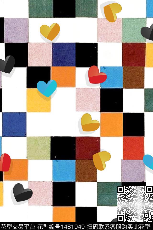 爱心几何格子数码印花华亿平台下载（图片编号: 1481949） - 瓦栏（Walan）