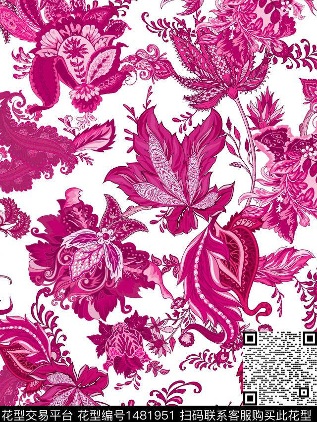 民族花卉民族风花卉传统印花华亿平台下载（图片编号: 1481951） - 瓦栏（Walan）