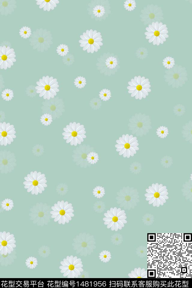 花卉小雏菊大牌风数码印花华亿平台下载（图片编号: 1481956） - 瓦栏（Walan）