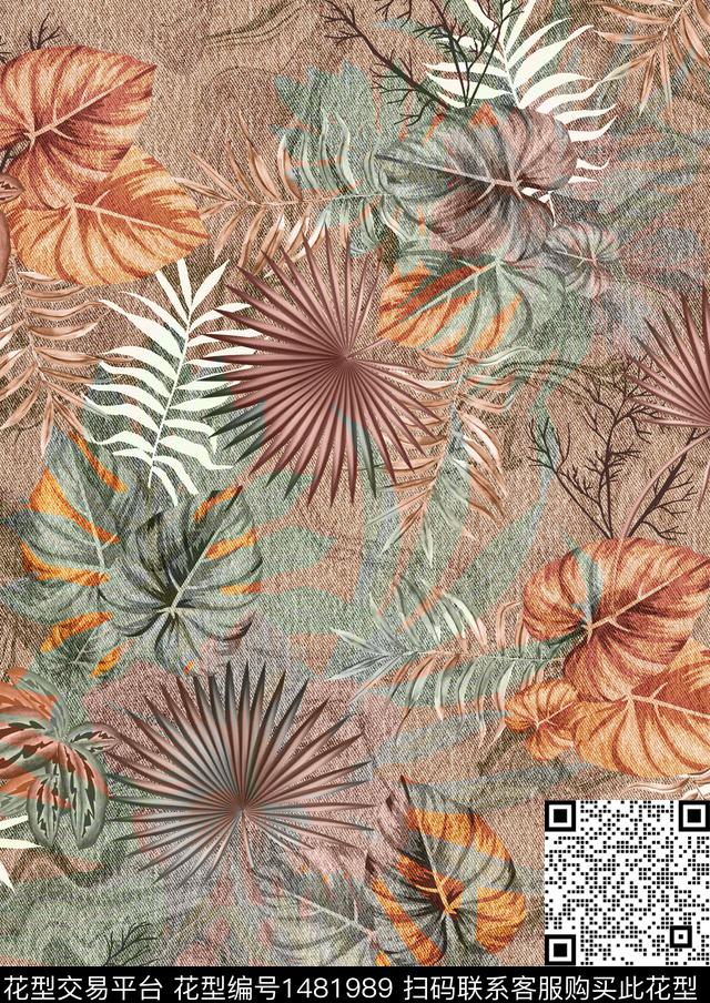 热带华亿平台绿植树叶数码印花华亿平台下载（图片编号: 1481989） - 瓦栏（Walan）