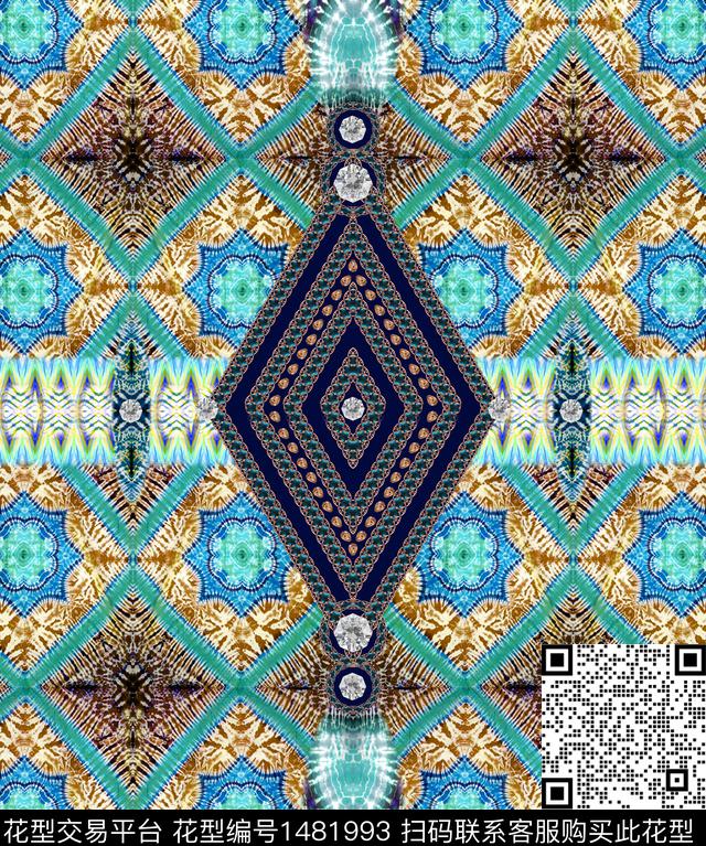 几何花卉民族风抽象风数码印花华亿平台下载（图片编号: 1481993） - 瓦栏（Walan）