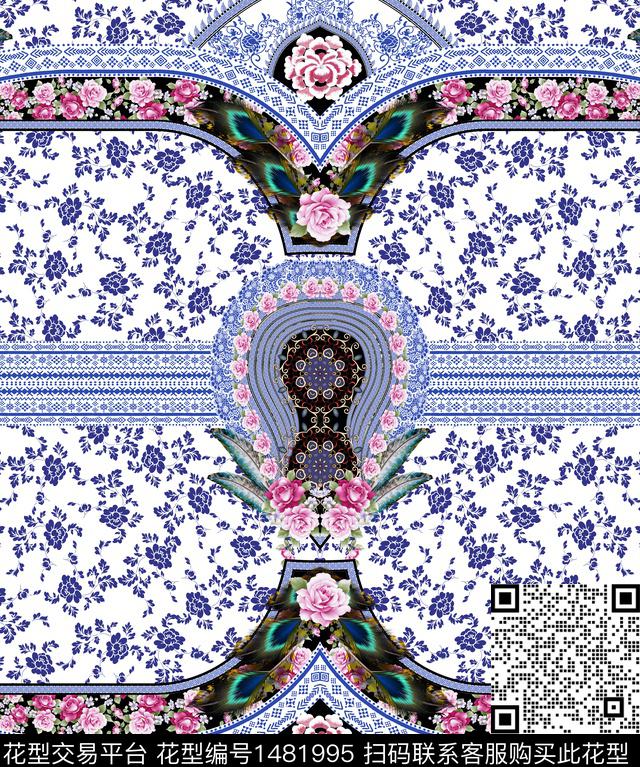 几何花卉民族风抽象风数码印花华亿平台下载（图片编号: 1481995） - 瓦栏（Walan）