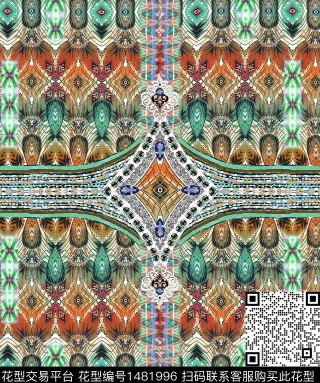 几何花卉民族风抽象风数码印花华亿平台下载（图片编号: 1481996） - 瓦栏（Walan）