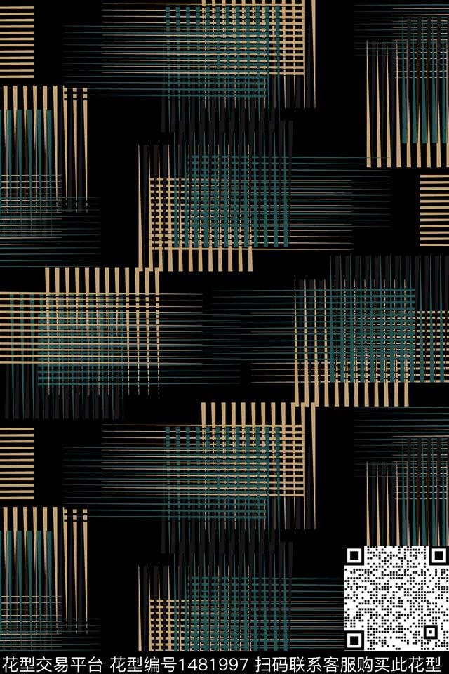 菱形几何线条画数码印花华亿平台下载（图片编号: 1481997） - 瓦栏（Walan）