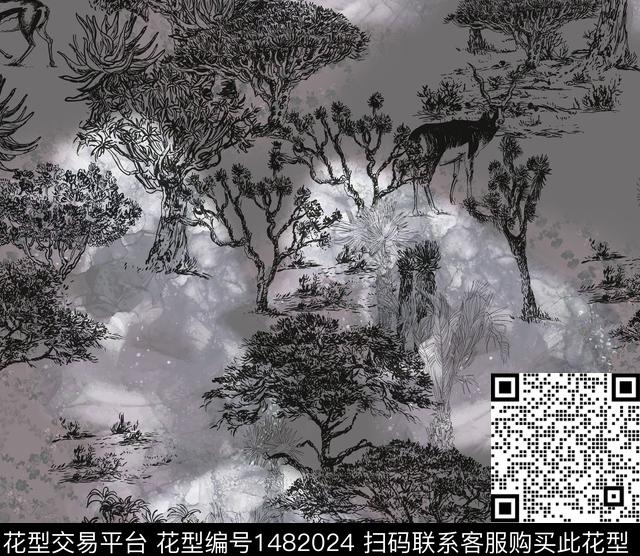 老虎民族风花卉数码印花华亿平台下载（图片编号: 1482024） - 瓦栏（Walan）