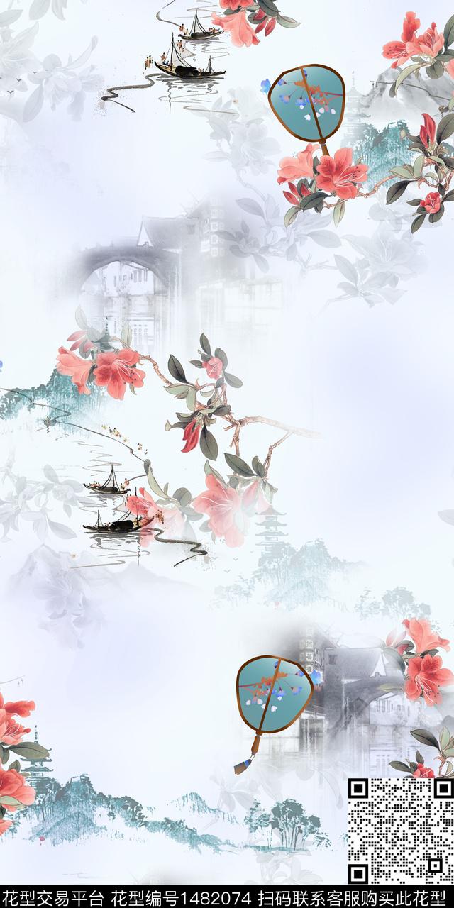 花卉中国风牡丹数码印花华亿平台下载（图片编号: 1482074） - 瓦栏（Walan）