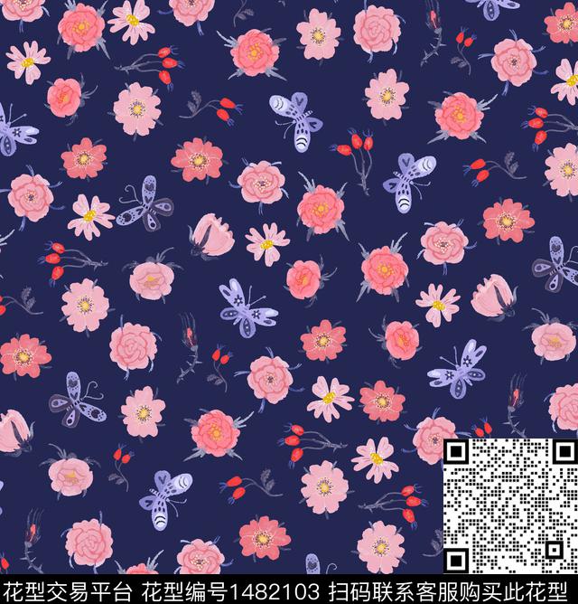 年轻女性小碎花水彩花卉数码印花华亿平台下载（图片编号: 1482103） - 瓦栏（Walan）