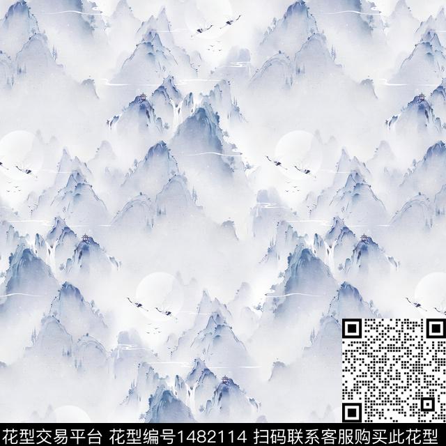 水墨风国画中国风数码印花华亿平台下载（图片编号: 1482114） - 瓦栏（Walan）