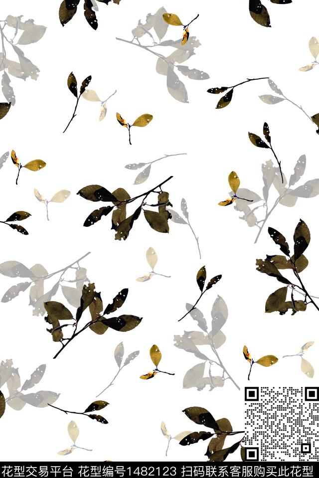 女装素雅绿植树叶数码印花华亿平台下载（图片编号: 1482123） - 瓦栏（Walan）