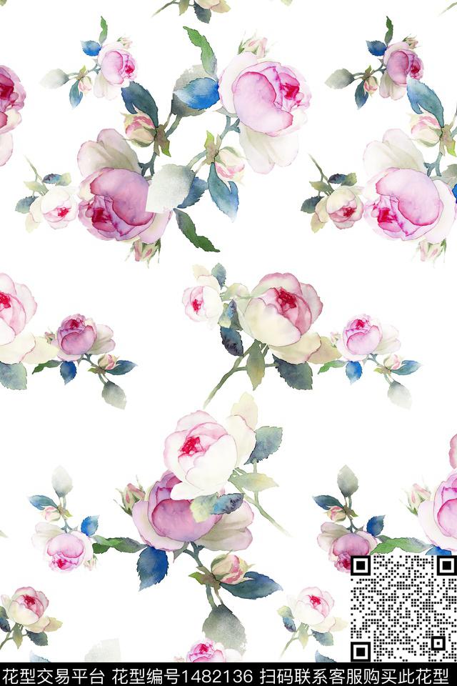 花卉大牌风小清新数码印花华亿平台下载（图片编号: 1482136） - 瓦栏（Walan）