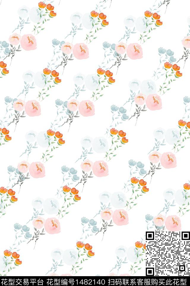 花卉大牌风小清新数码印花华亿平台下载（图片编号: 1482140） - 瓦栏（Walan）