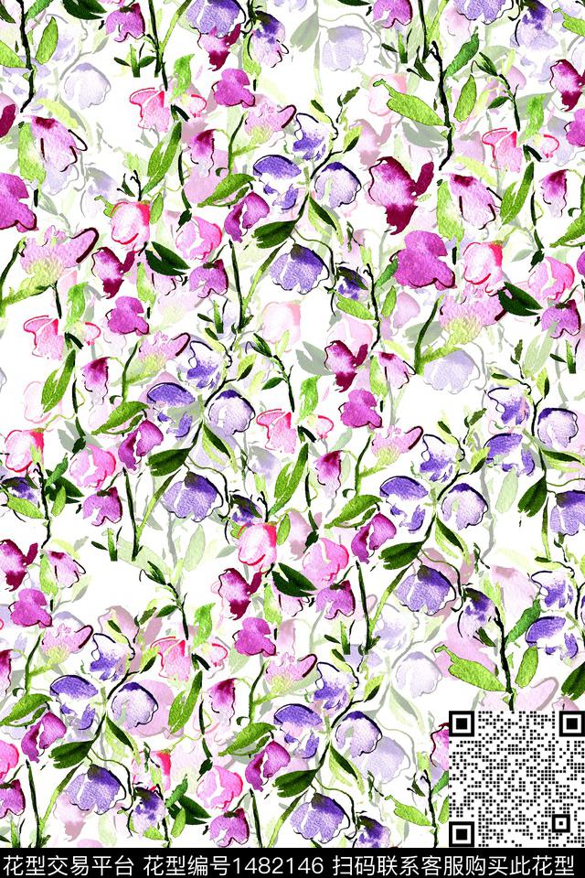 花卉小清新真丝数码印花华亿平台下载（图片编号: 1482146） - 瓦栏（Walan）