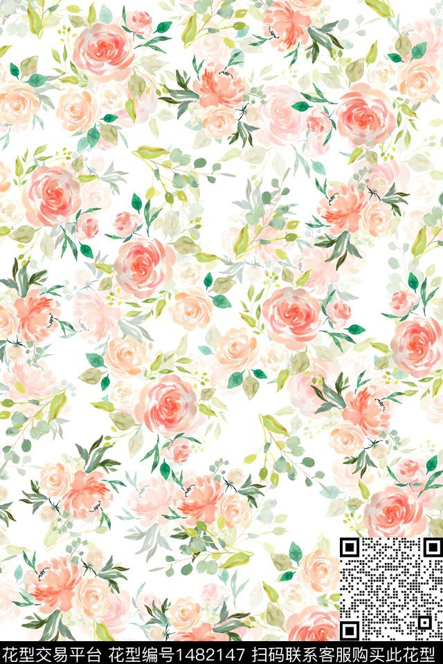 花卉小清新真丝数码印花华亿平台下载（图片编号: 1482147） - 瓦栏（Walan）