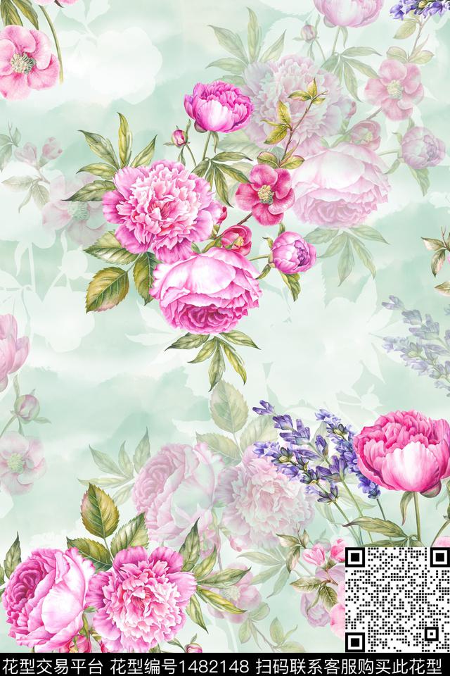 花卉小清新真丝数码印花华亿平台下载（图片编号: 1482148） - 瓦栏（Walan）