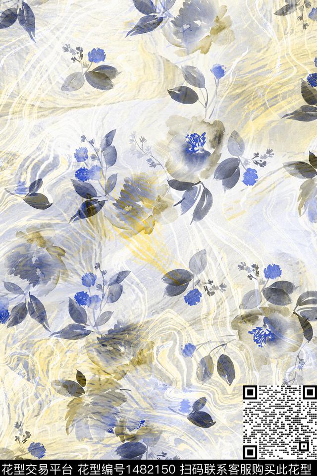 花卉小清新真丝数码印花华亿平台下载（图片编号: 1482150） - 瓦栏（Walan）