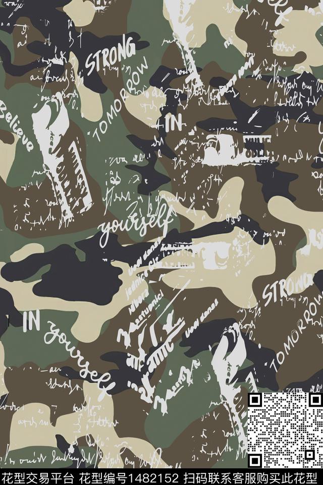 文字男装迷彩服数码印花华亿平台下载（图片编号: 1482152） - 瓦栏（Walan）