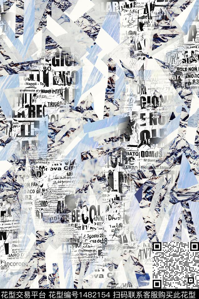 文字男装抽象数码印花华亿平台下载（图片编号: 1482154） - 瓦栏（Walan）