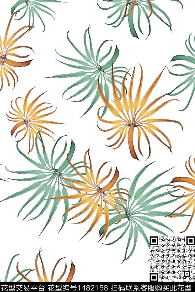 绿植树叶小清新真丝数码印花华亿平台下载（图片编号: 1482158） - 瓦栏（Walan）