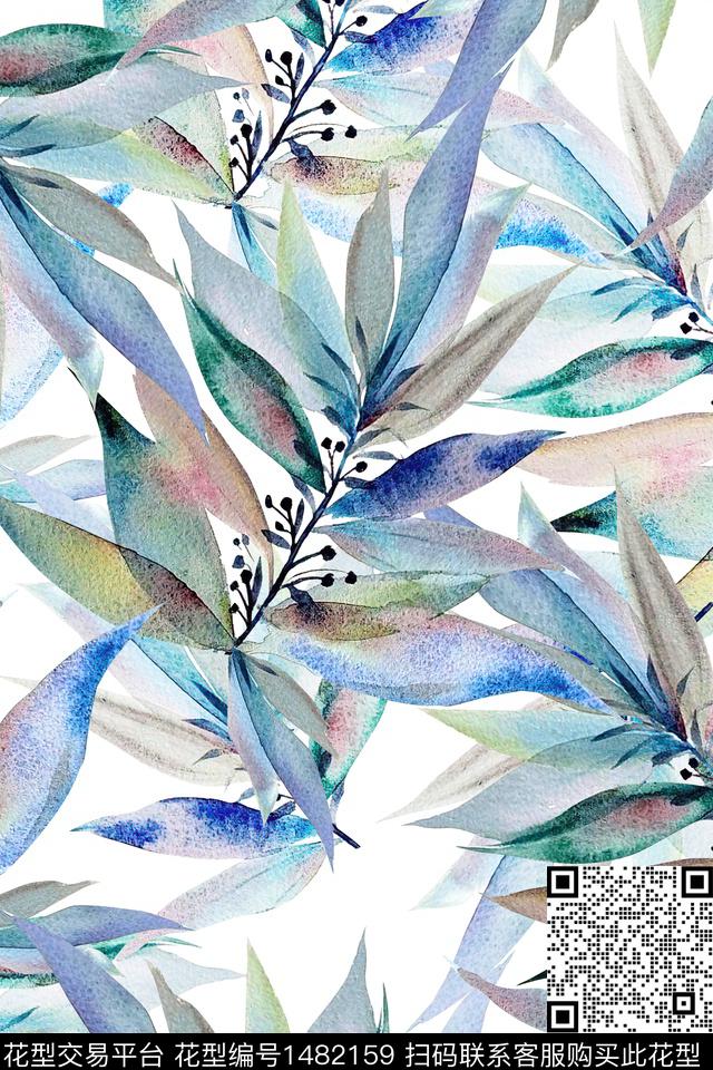 绿植树叶花卉小清新数码印花华亿平台下载（图片编号: 1482159） - 瓦栏（Walan）