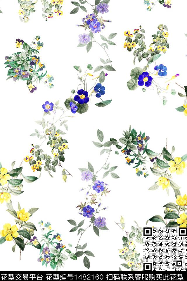 清爽底花卉花卉小清新数码印花华亿平台下载（图片编号: 1482160） - 瓦栏（Walan）