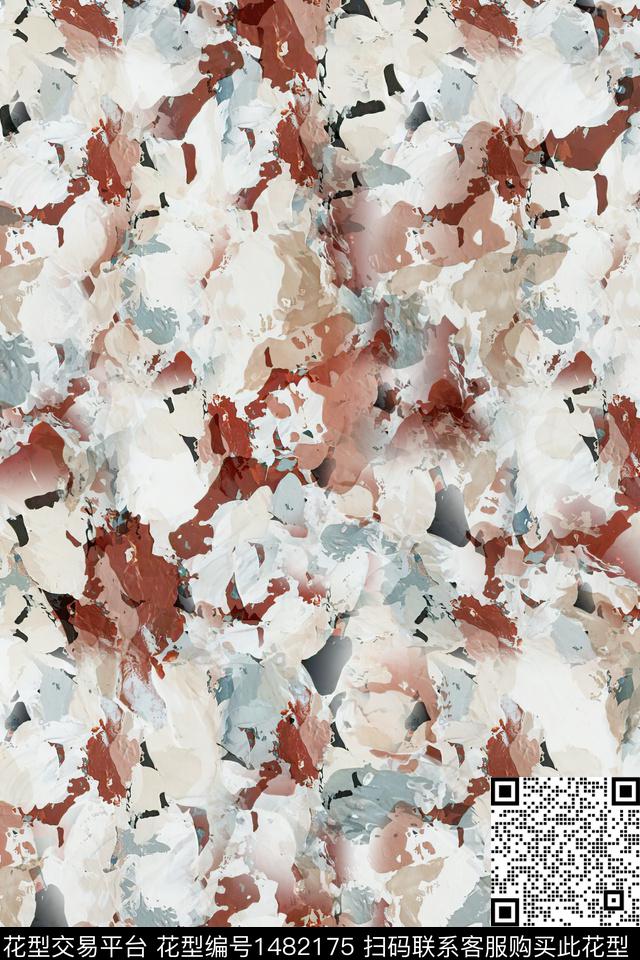 肌理抽象花卉大牌风数码印花华亿平台下载（图片编号: 1482175） - 瓦栏（Walan）