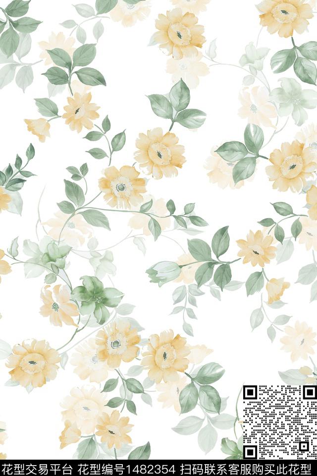 绿植树叶水彩年轻女性数码印花华亿平台下载（图片编号: 1482354） - 瓦栏（Walan）