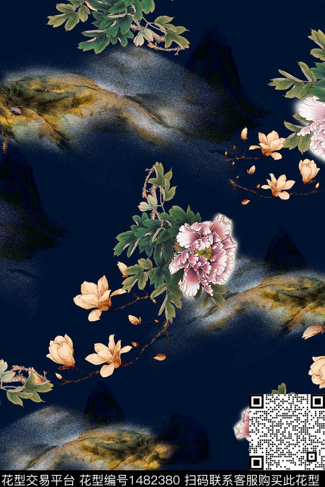 花卉中国风牡丹数码印花华亿平台下载（图片编号: 1482380） - 瓦栏（Walan）