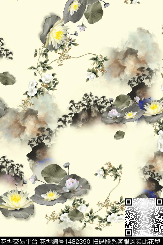 花卉中国风牡丹数码印花华亿平台下载（图片编号: 1482390） - 瓦栏（Walan）