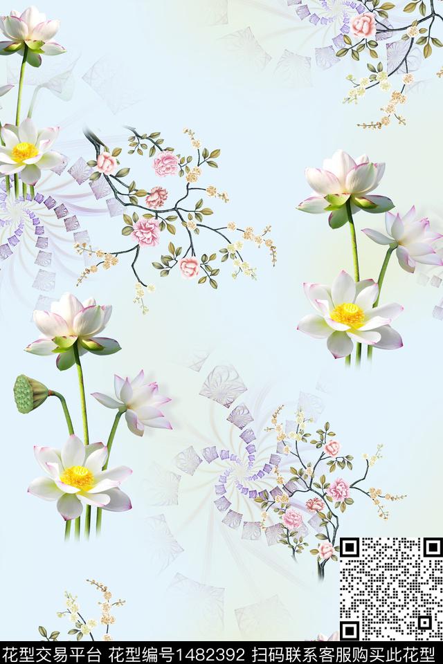 花卉中国风牡丹数码印花华亿平台下载（图片编号: 1482392） - 瓦栏（Walan）