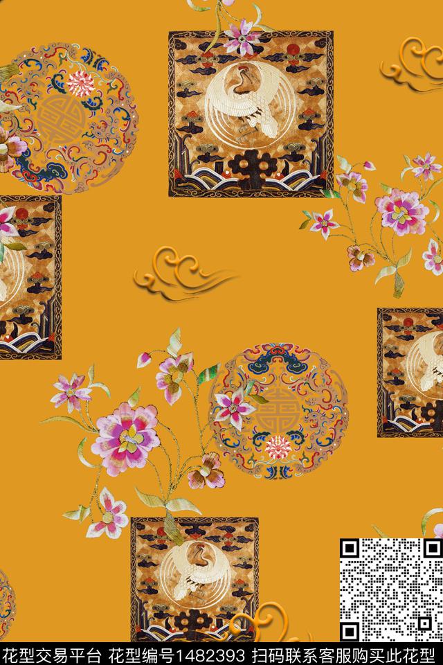 花卉中国风牡丹数码印花华亿平台下载（图片编号: 1482393） - 瓦栏（Walan）