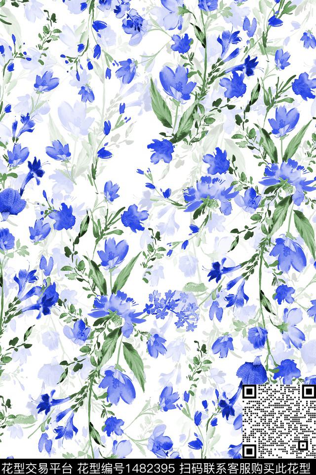 花卉小清新真丝数码印花华亿平台下载（图片编号: 1482395） - 瓦栏（Walan）