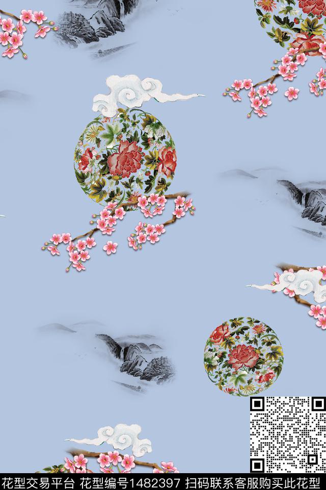 花卉中国风牡丹数码印花华亿平台下载（图片编号: 1482397） - 瓦栏（Walan）