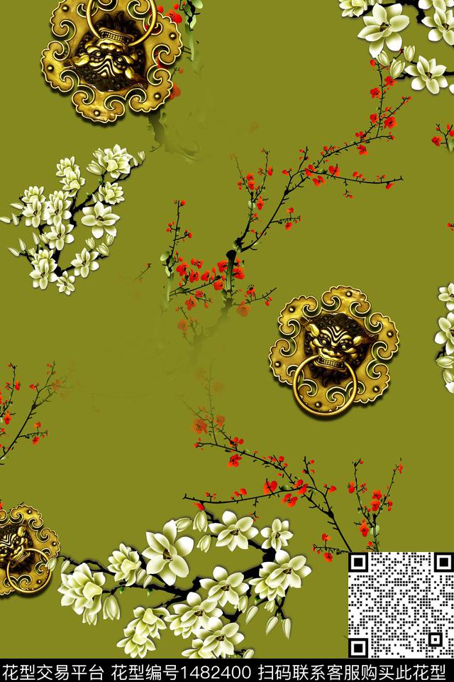 花卉中国风牡丹数码印花华亿平台下载（图片编号: 1482400） - 瓦栏（Walan）