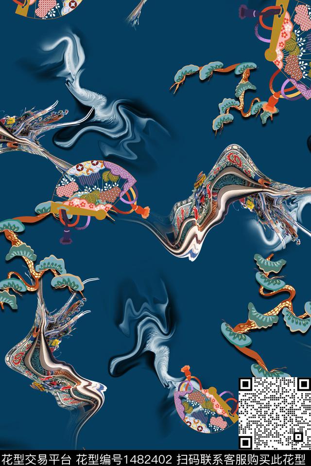 花卉中国风牡丹数码印花华亿平台下载（图片编号: 1482402） - 瓦栏（Walan）