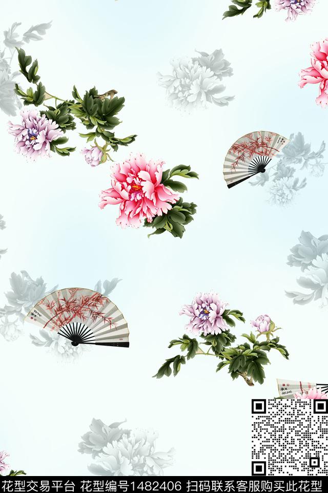 花卉中国风牡丹数码印花华亿平台下载（图片编号: 1482406） - 瓦栏（Walan）