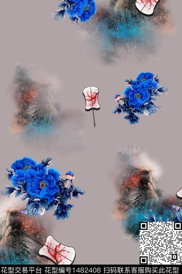 花卉中国风牡丹数码印花华亿平台下载（图片编号: 1482408） - 瓦栏（Walan）