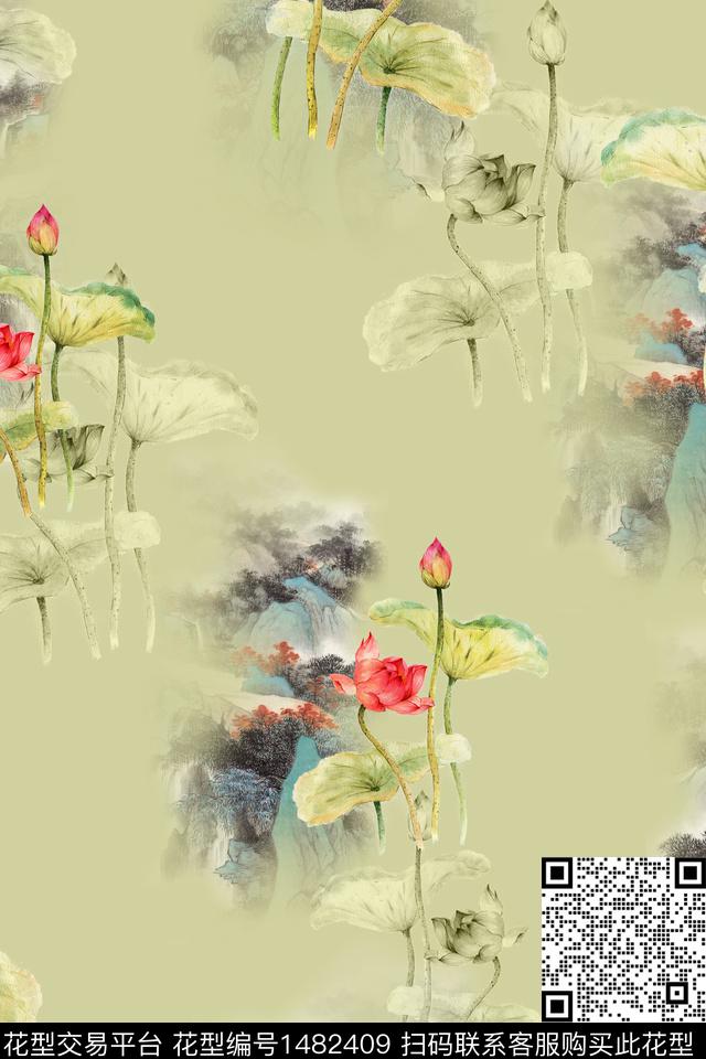 花卉中国风牡丹数码印花华亿平台下载（图片编号: 1482409） - 瓦栏（Walan）