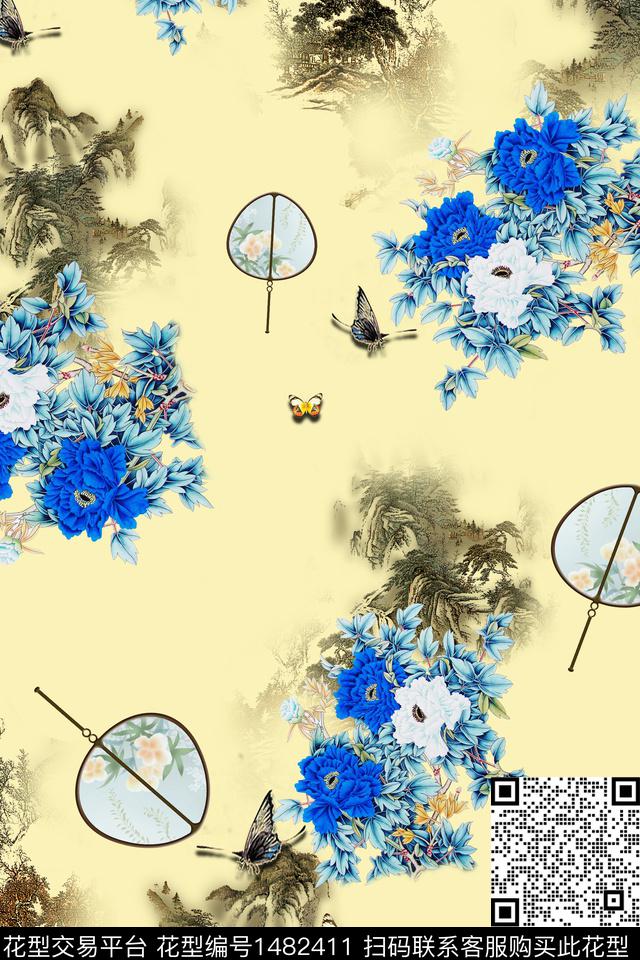 花卉中国风牡丹数码印花华亿平台下载（图片编号: 1482411） - 瓦栏（Walan）