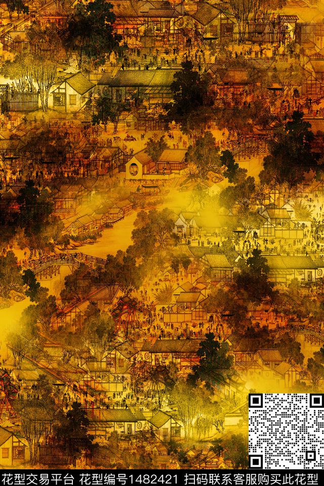 花卉中国风牡丹数码印花华亿平台下载（图片编号: 1482421） - 瓦栏（Walan）