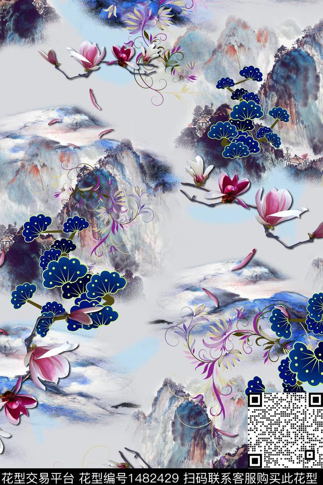 花卉中国风牡丹数码印花华亿平台下载（图片编号: 1482429） - 瓦栏（Walan）