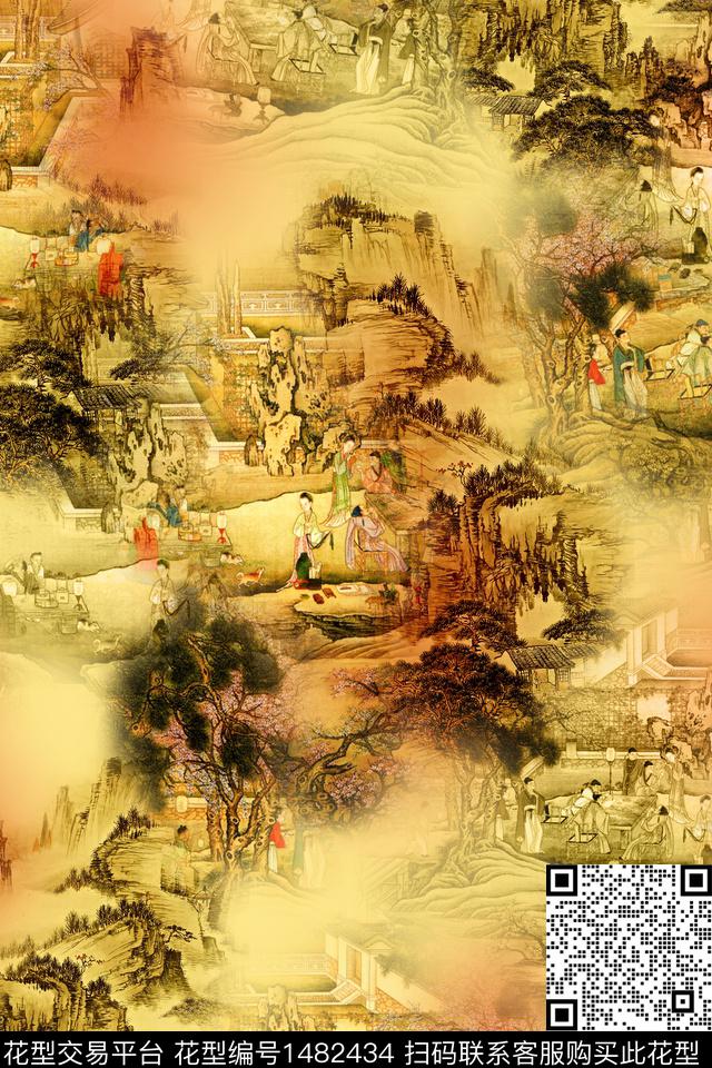 花卉中国风牡丹数码印花华亿平台下载（图片编号: 1482434） - 瓦栏（Walan）