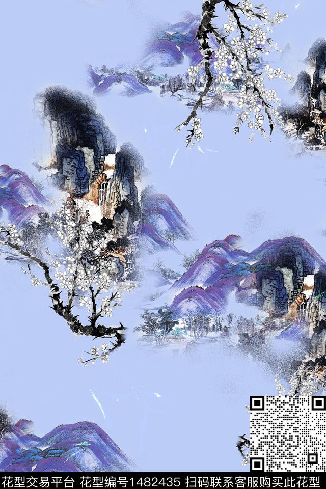 花卉中国风牡丹数码印花华亿平台下载（图片编号: 1482435） - 瓦栏（Walan）