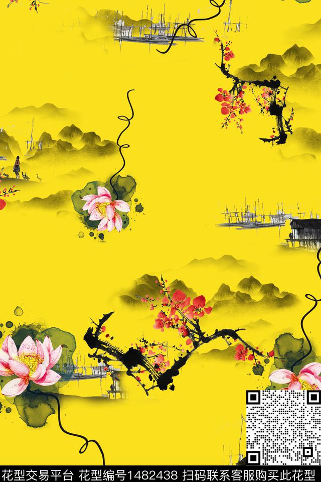 花卉中国风牡丹数码印花华亿平台下载（图片编号: 1482438） - 瓦栏（Walan）