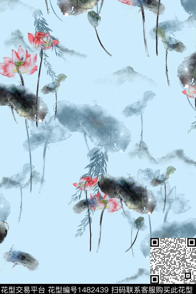 花卉中国风牡丹数码印花华亿平台下载（图片编号: 1482439） - 瓦栏（Walan）