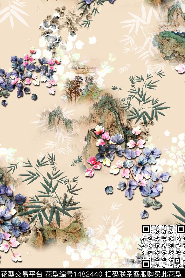 花卉中国风牡丹数码印花华亿平台下载（图片编号: 1482440） - 瓦栏（Walan）